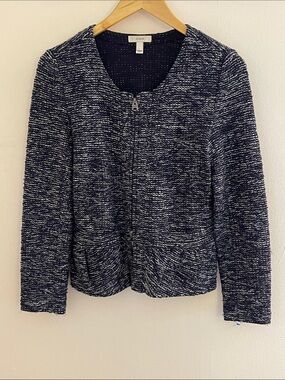 J. Crew Navy Tweed Peplum Jacket Double Zip Size Small